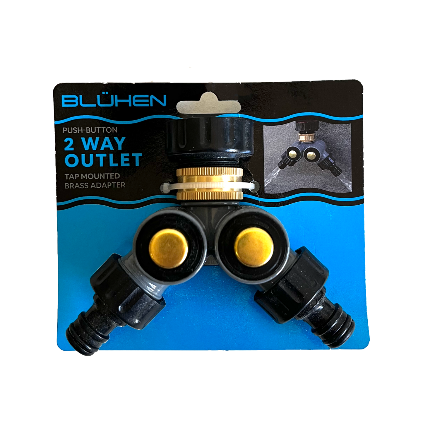 Bluhen Push Button 2 Way Outlet - Tap Mounter Brass Adaptor