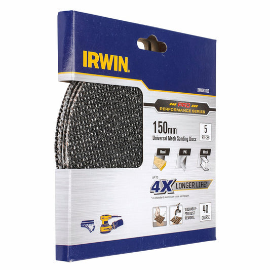 Irwin 150mm Universal Mesh Sanding Discs Coarse 40 Grit - 5 Pack
