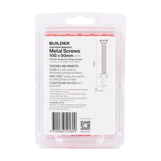 Buildex Sheet Metal Screws - 10g x 50mm - 50 Pack