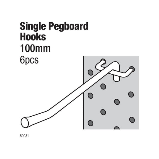 Everhang 100mm Pegboard Hooks 6 Pack - Silver - Zinc