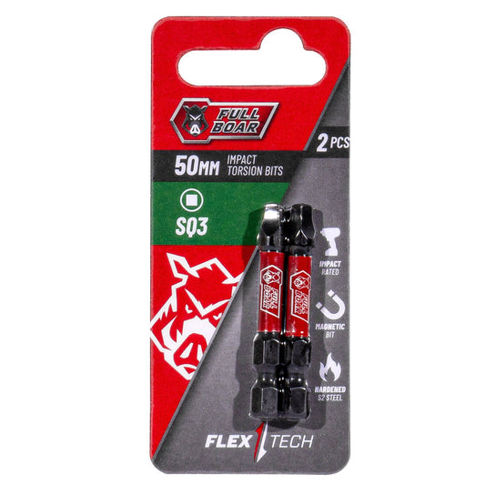 Full Boar Magnetic Impact Torsion Bits Set SQ3 x 50mm 2 Pack