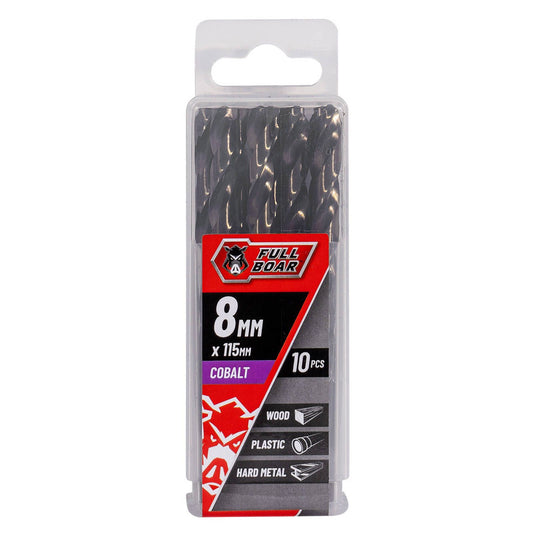 Full Boar Cobalt Drill Bit - 8mm - 10 Piece