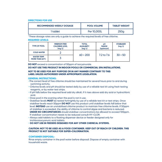 Hy Clor 4kg Multi Swimming Pool Tablets - Chlorine - Trichloroisocyanuric Acid - Long Lasting Protection