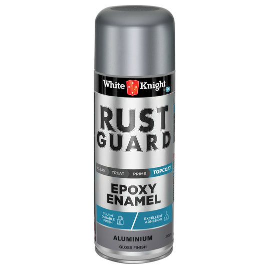 White Knight Rust Guard Epoxy Enamel Spray Paint - Aluminium Gloss Finish 310g