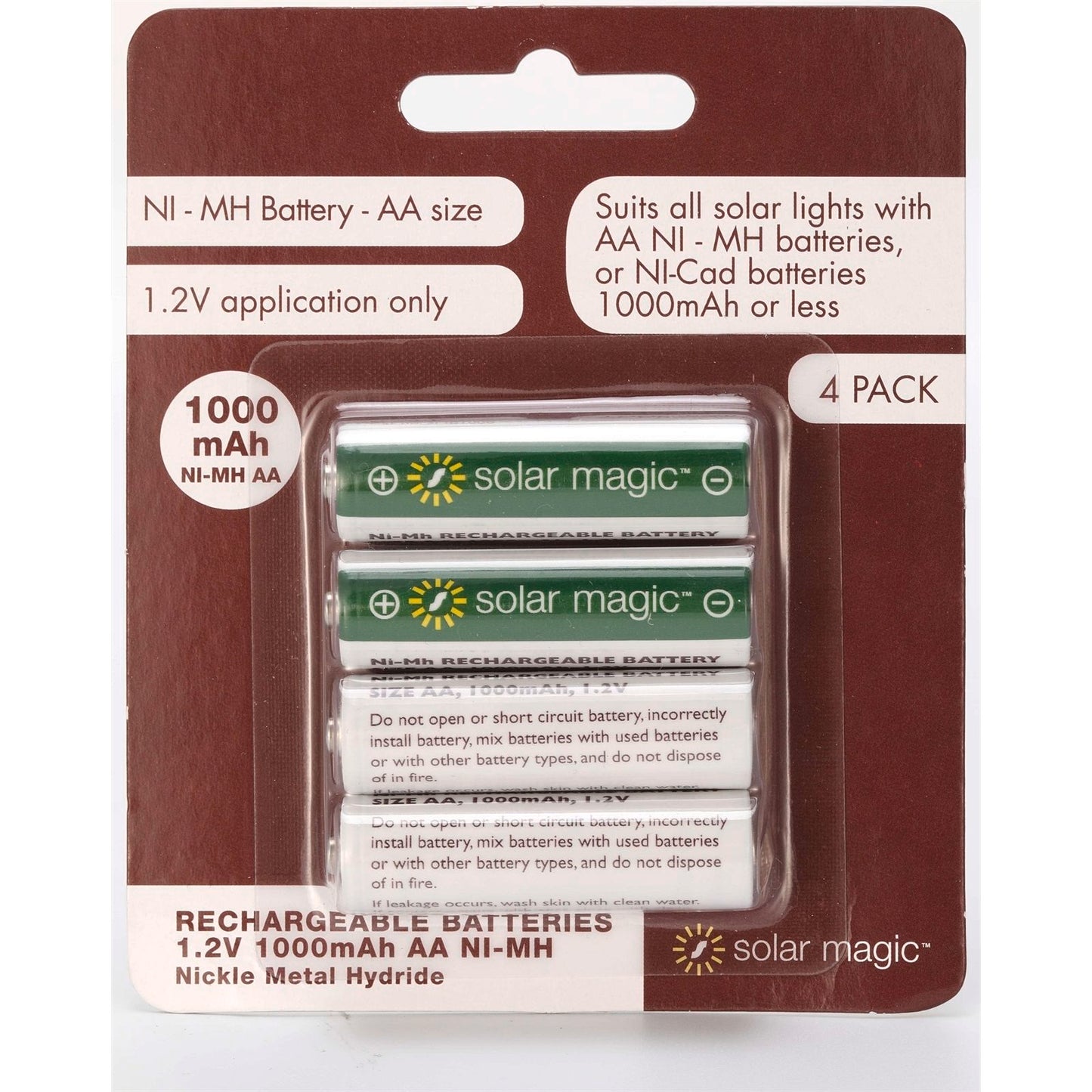 Solar Magic Rechargeable Batteries - AA - 1000mAh - 4 Pack