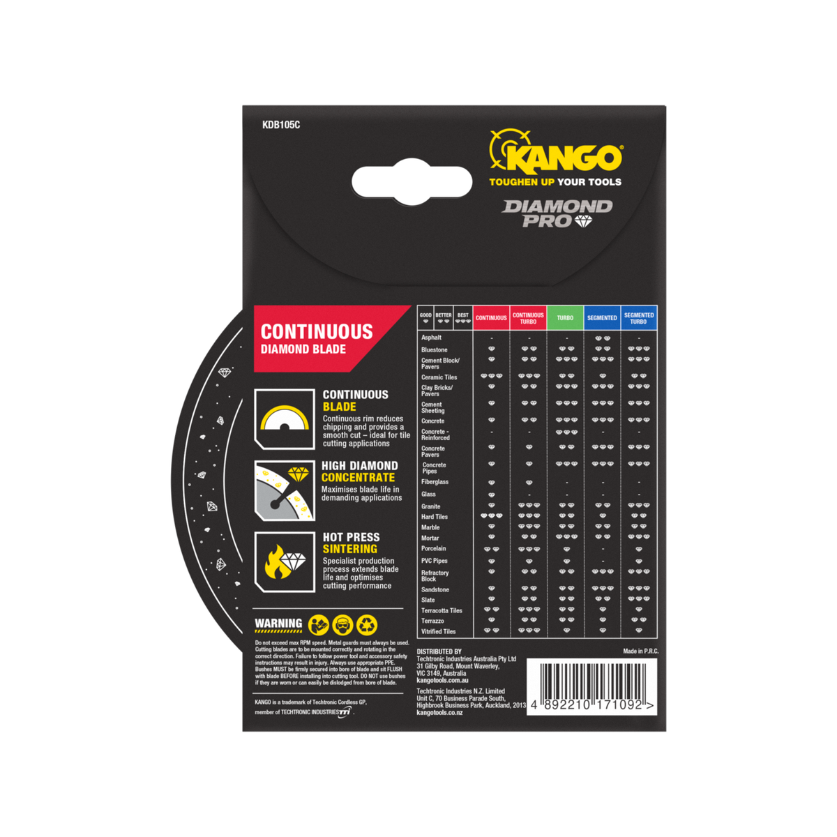 Kango Diamond Saw Blade - 105mm - Continuous Rim - Smooth Cut
