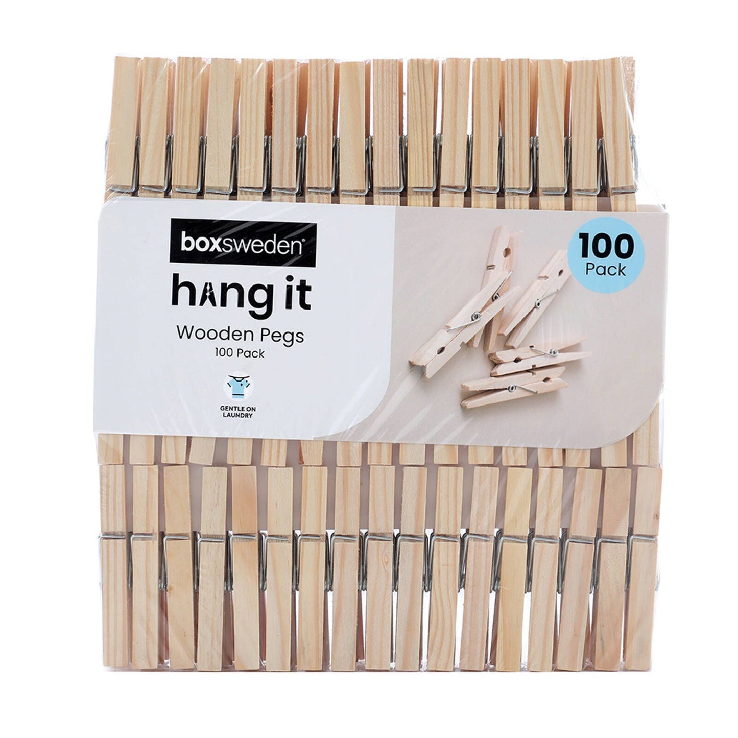 Boxsweden Wooden Clothes Pegs - 100 Pack - 235 x 30 x 180mm