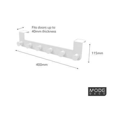 Mode Over Door Hanger - 6 Hooks - White - Metal - Space Saving Design