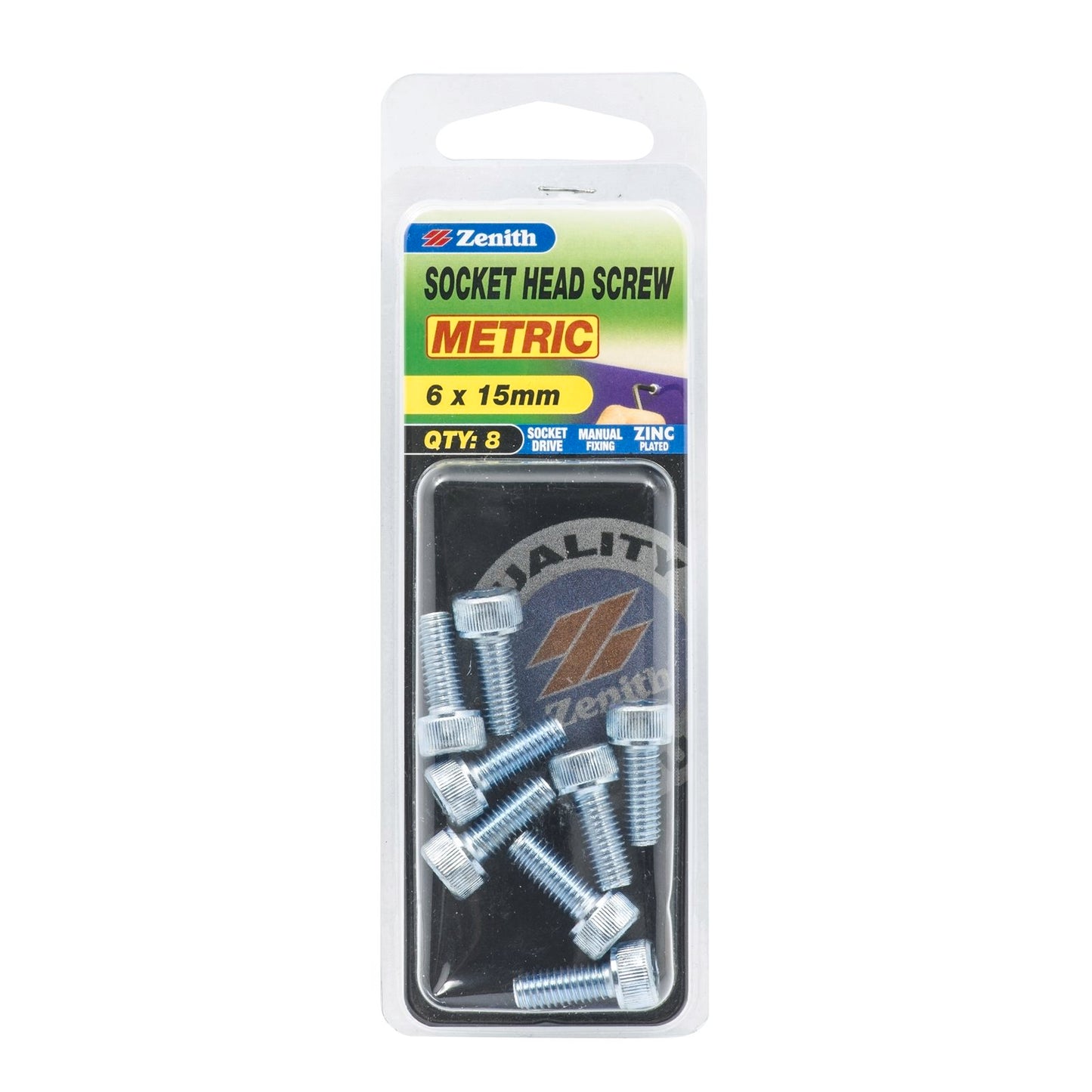 Zenith M6 Zinc Plated Socket Head Screw - 15mm - 8 Pack
