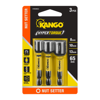 Kango Hypertorque Magnetic Nut Setters - 65mm - M5,M6,M8 - 3 Pack