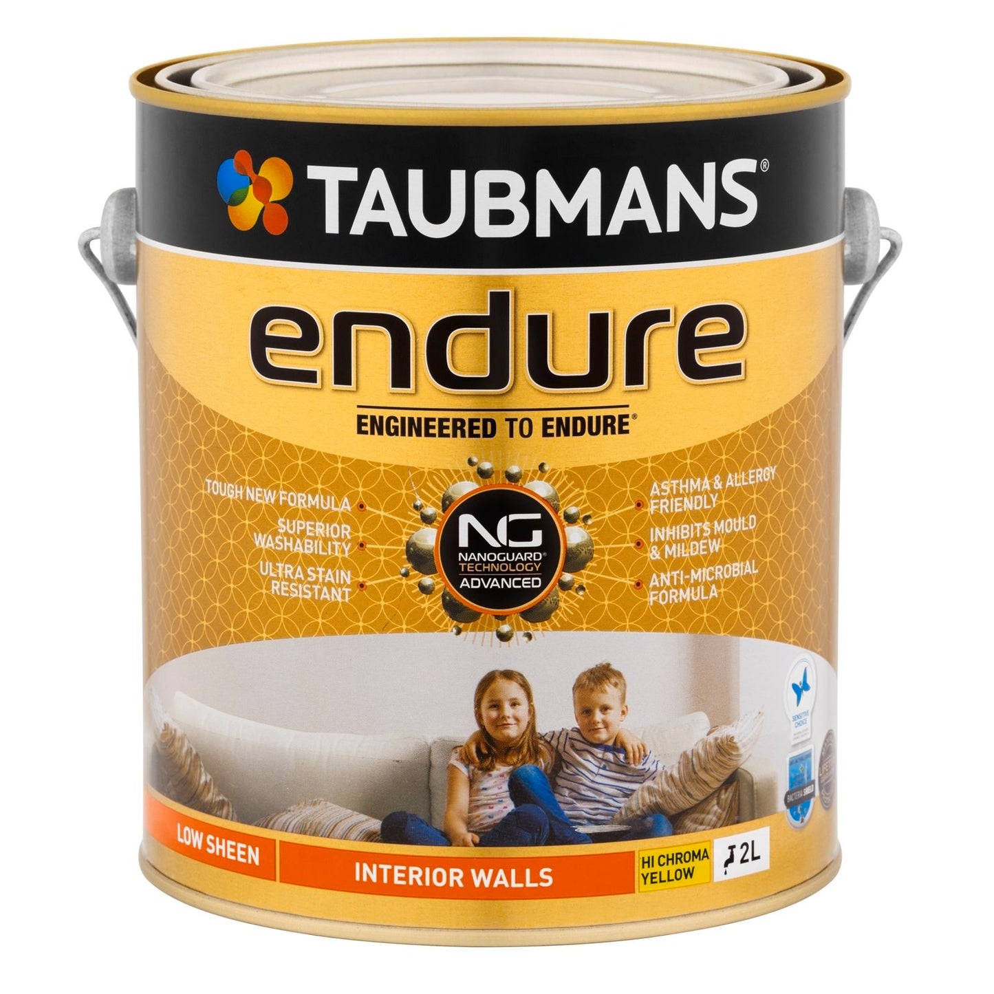 Taubmans Endure Interior Walls Paint - 2L - Hi C Yellow - Low Sheen