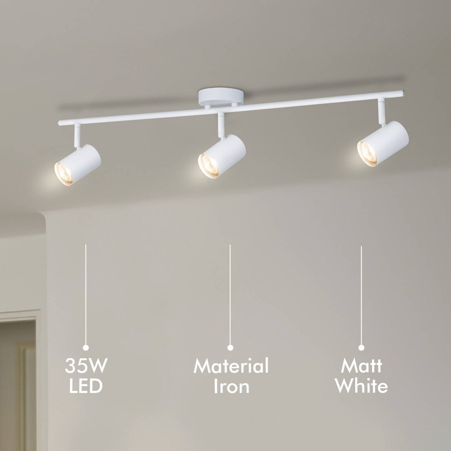 Verve White GU10 Gabriella 3 Head Adjustable Spotlight - 770mm