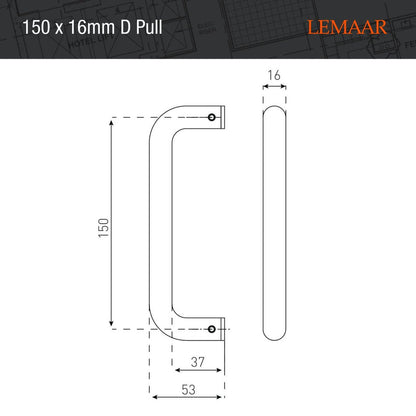 Lemaar D Pull Handle 150 x 16mm Satin Stainless Steel DDA Compliant