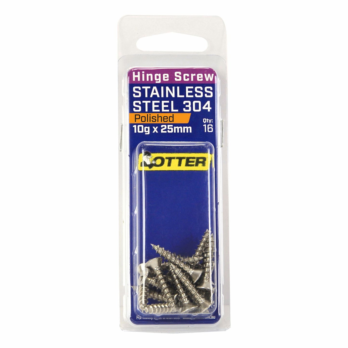 Otter Polished Stainless Steel Hinge Screws - 10 x 25mm - 16 Pack