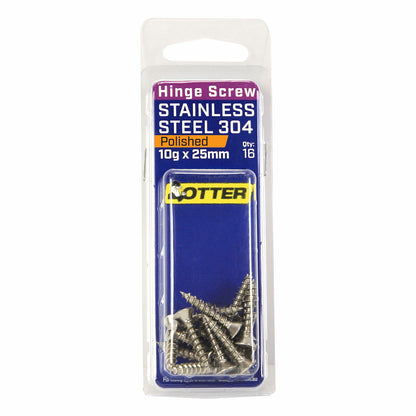 Otter Polished Stainless Steel Hinge Screws - 10 x 25mm - 16 Pack