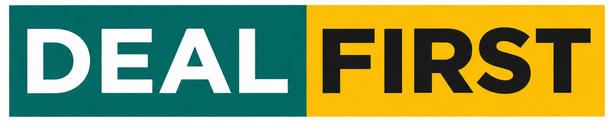 DEAL FIRST logo in teal and yellow