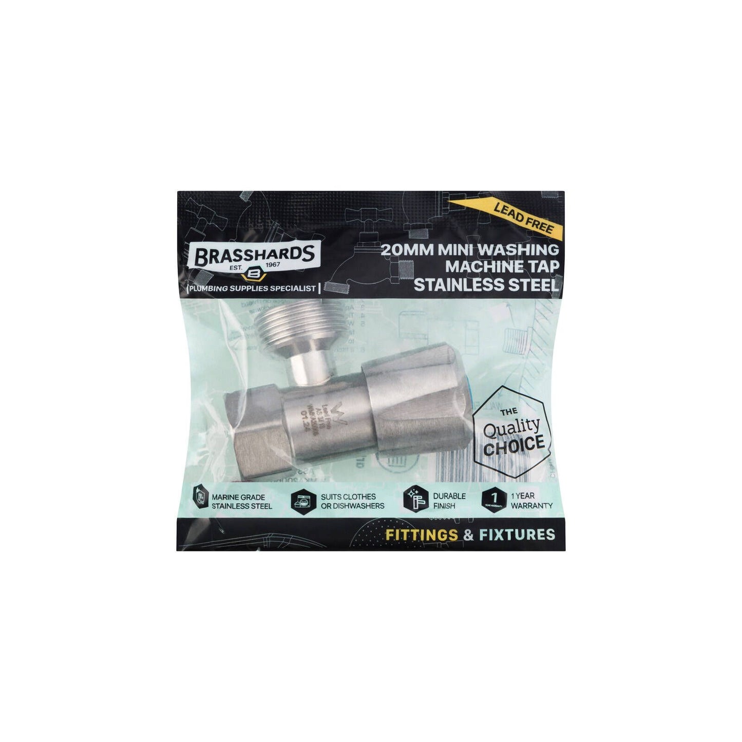 Brasshards Mini Washing Machine Tap - 20mm - Stainless Steel