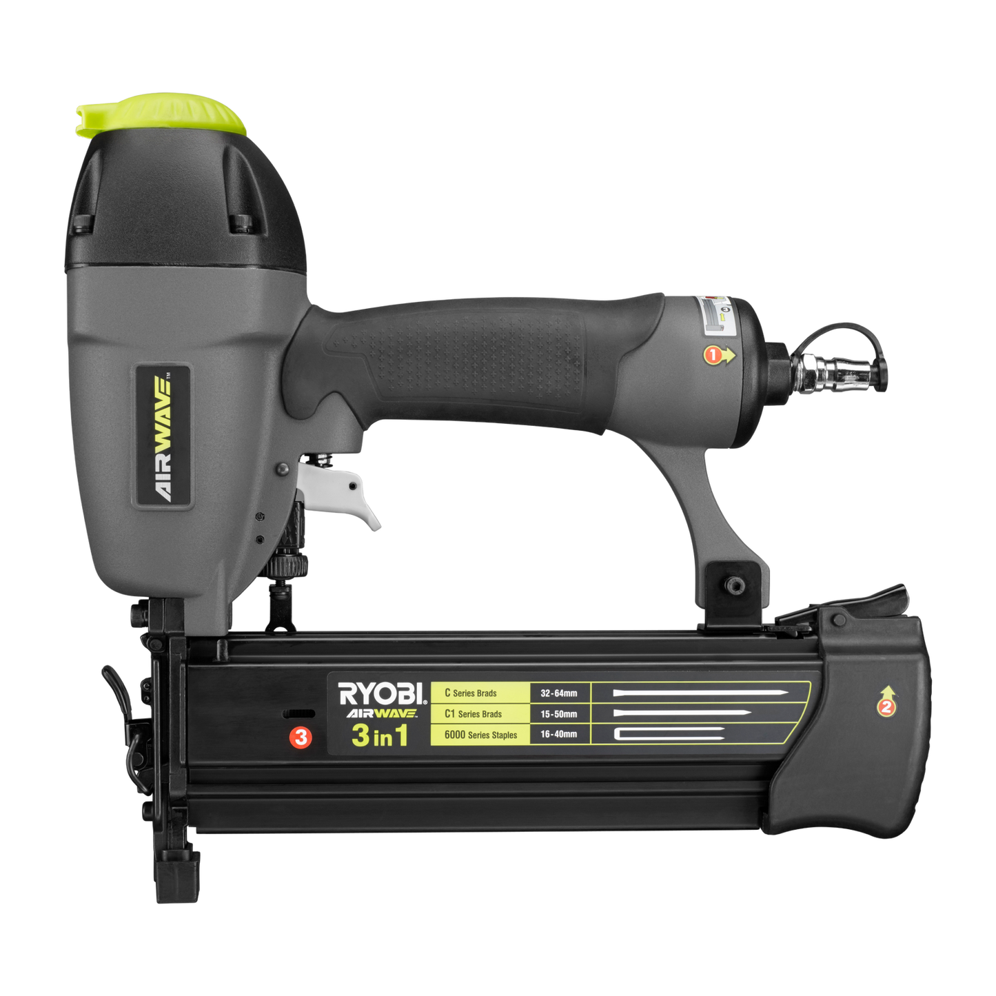 Ryobi Airwave 3 in 1 Air Brad Nailer and Stapler - 15-64mm