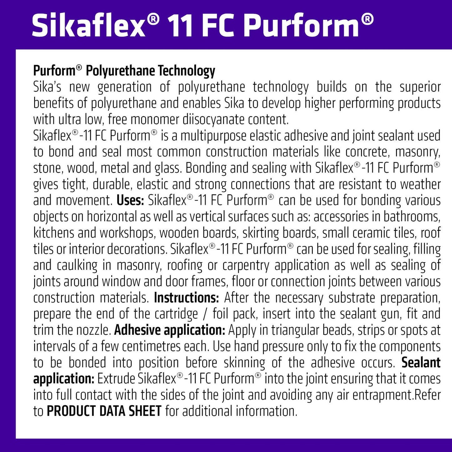 Sika Sikaflex 11 FC Purform Adhesive Sealant - 300ml - White