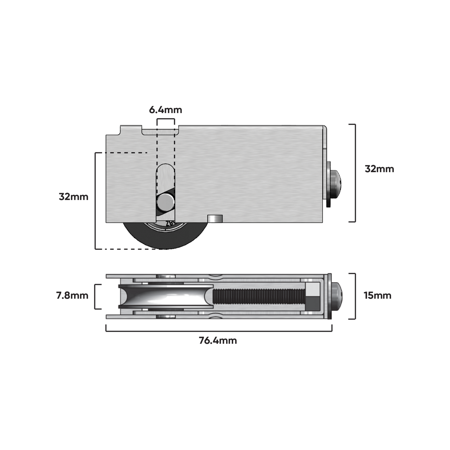 Rolltrak Adjustable Carriage - 76mm - Stainless Steel
