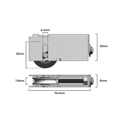 Rolltrak Adjustable Carriage - 76mm - Stainless Steel