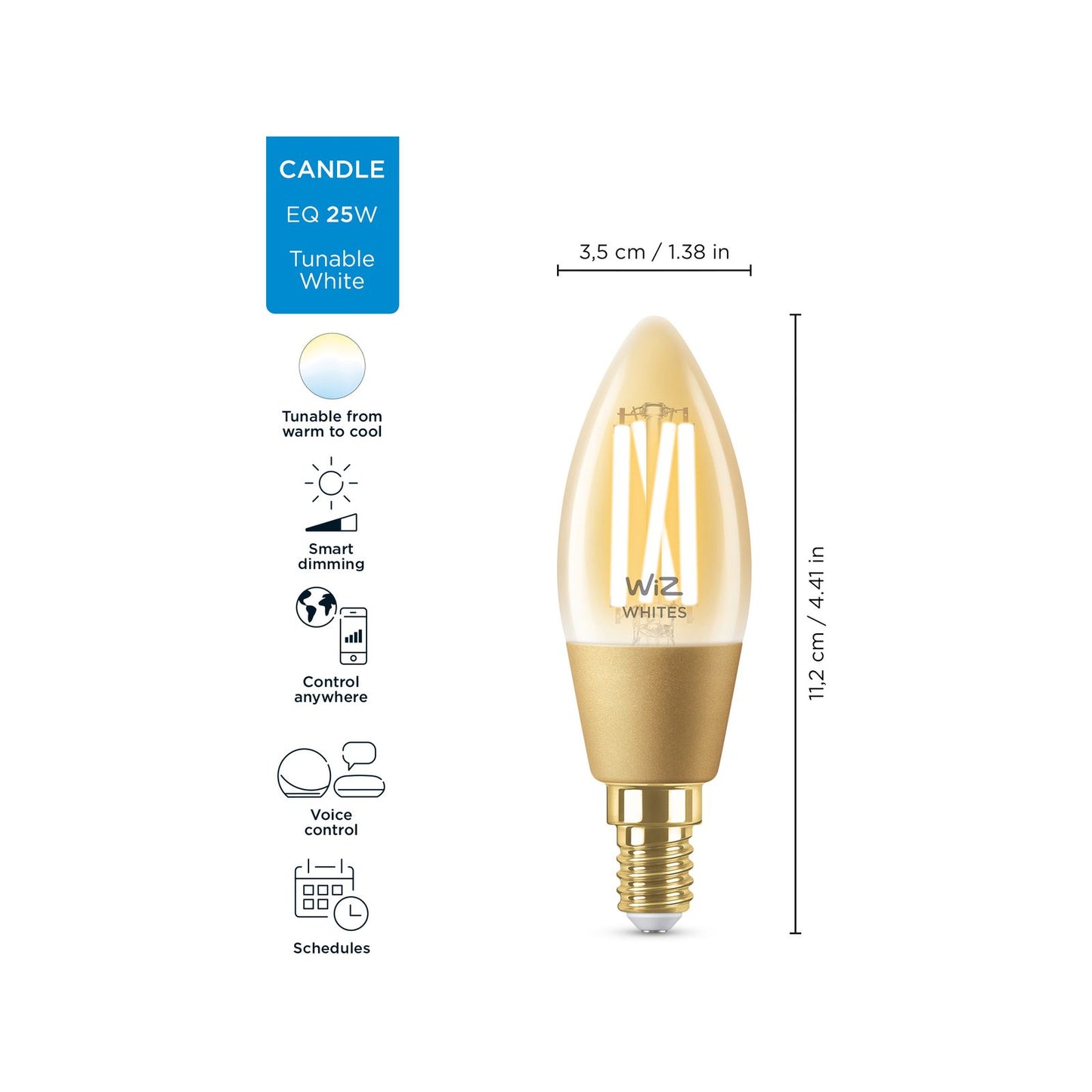 Wiz P45 E14 LED Smart Filament Candle - 4.9W - 470lm - Tunable White