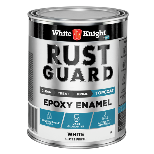 White Knight Rust Guard Epoxy Enamel White Gloss Topcoat Paint - 1L