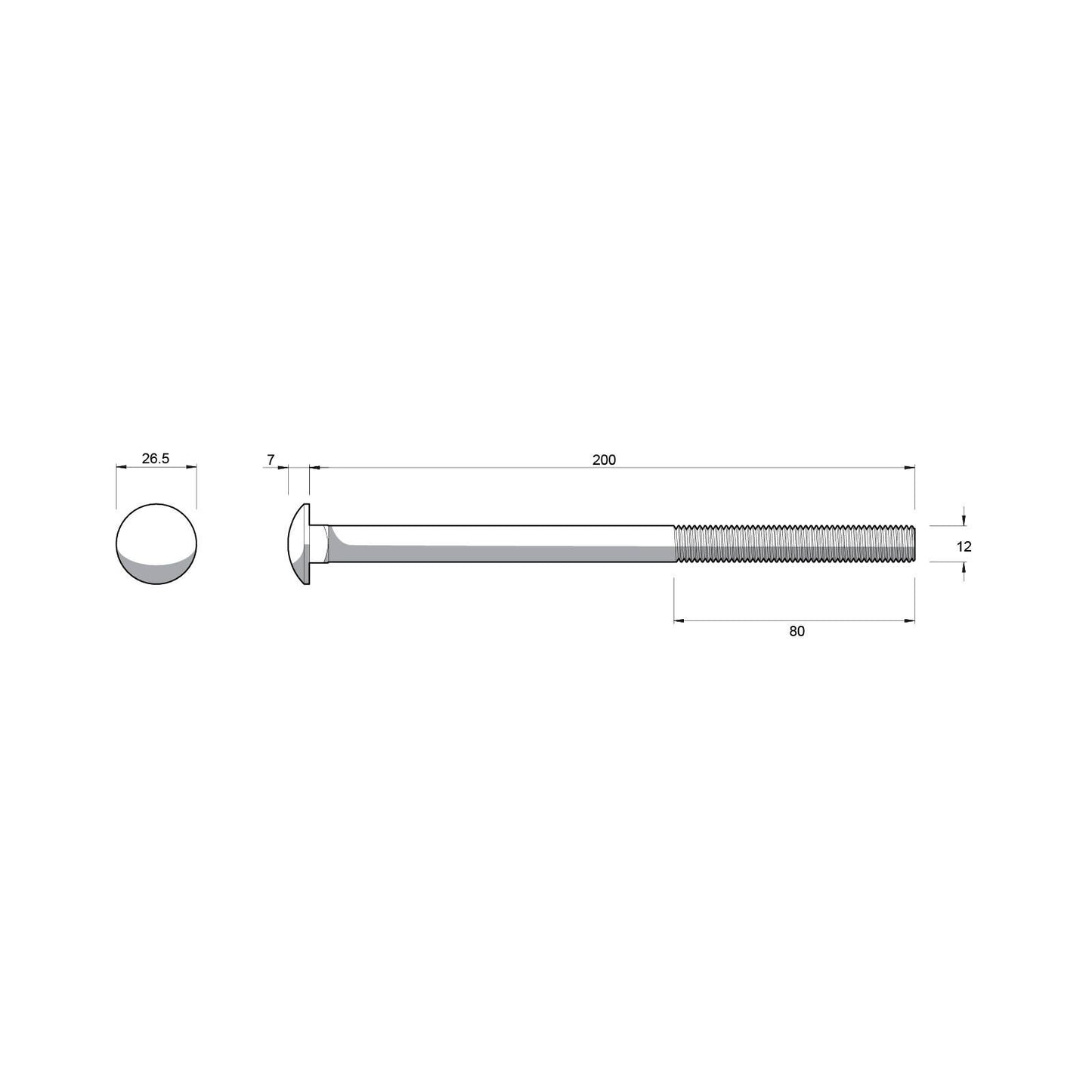Zenith Hot Dip Galvanised Cup Head Bolts & Nuts - M12 x 200mm - 12 Pack