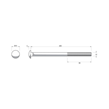 Zenith Hot Dip Galvanised Cup Head Bolts & Nuts - M12 x 200mm - 12 Pack