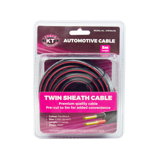 Kt Solar Twin Sheath Cable - 8mm x 5m - Red/Black - 100A Current Rating