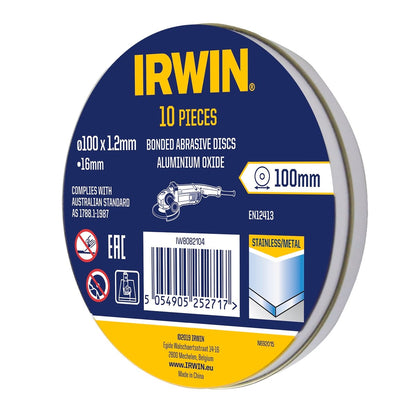 Irwin Metal Cut Off Disc 100mm 10pk - Aluminium Oxide - 1.2 x 16mm