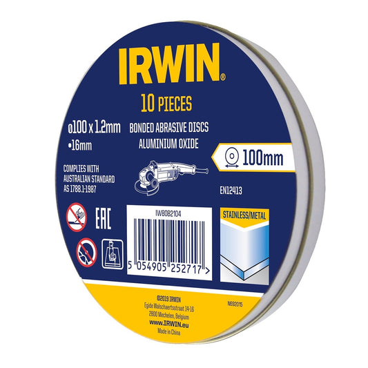 Irwin Metal Cut Off Disc 100mm 10pk - Aluminium Oxide - 1.2 x 16mm