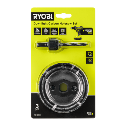Ryobi Downlight Carbon Holesaw Set - 70mm & 92mm - 3 Piece