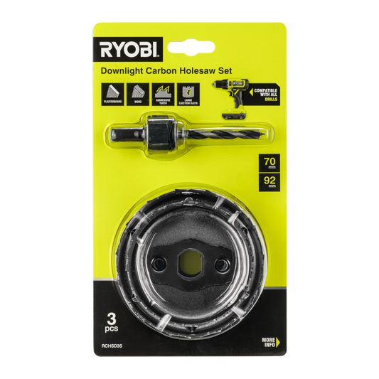 Ryobi Downlight Carbon Holesaw Set 70 & 92mm 3 Piece