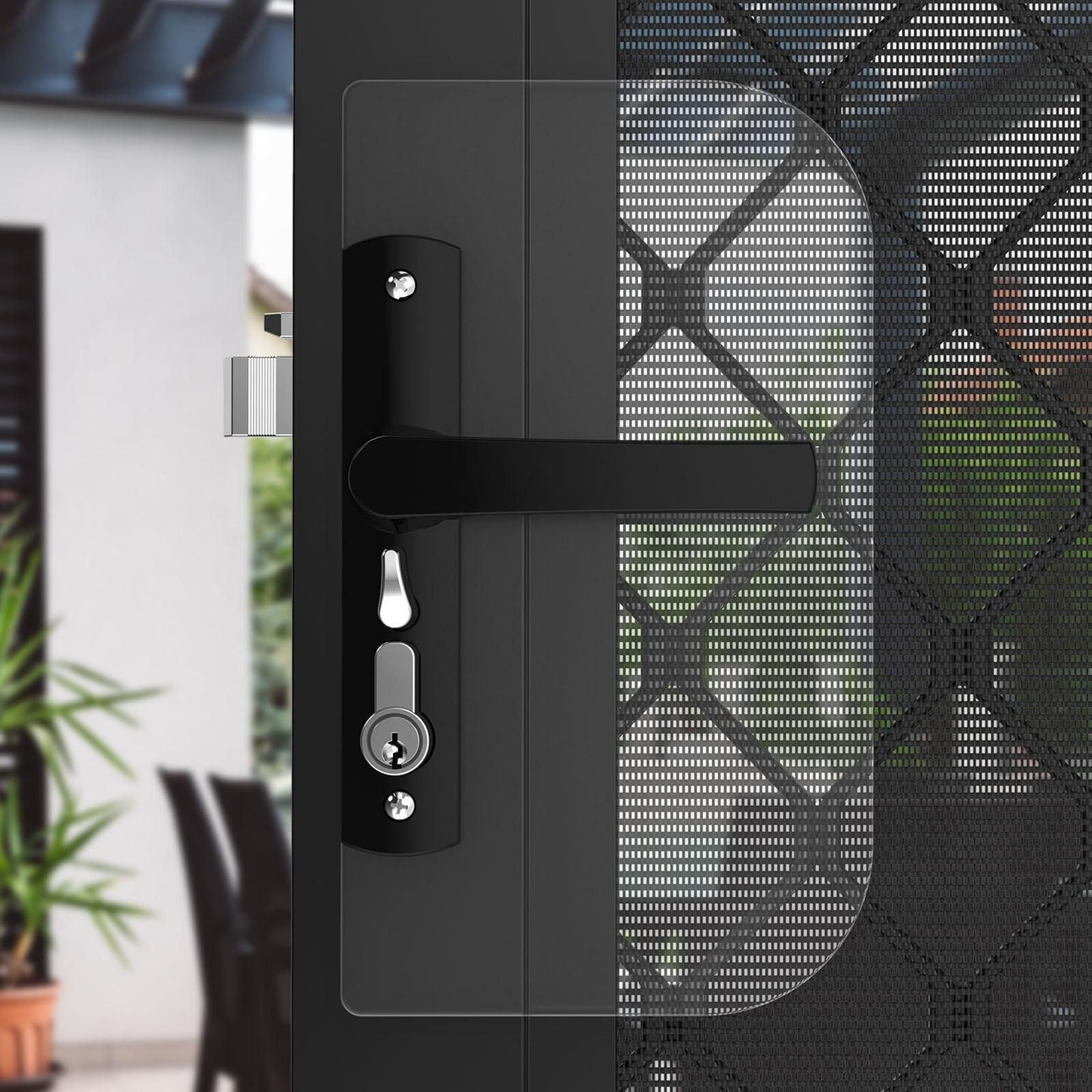 Rolltrak Black Keyed Hinged Screen Door Lock - 50mm