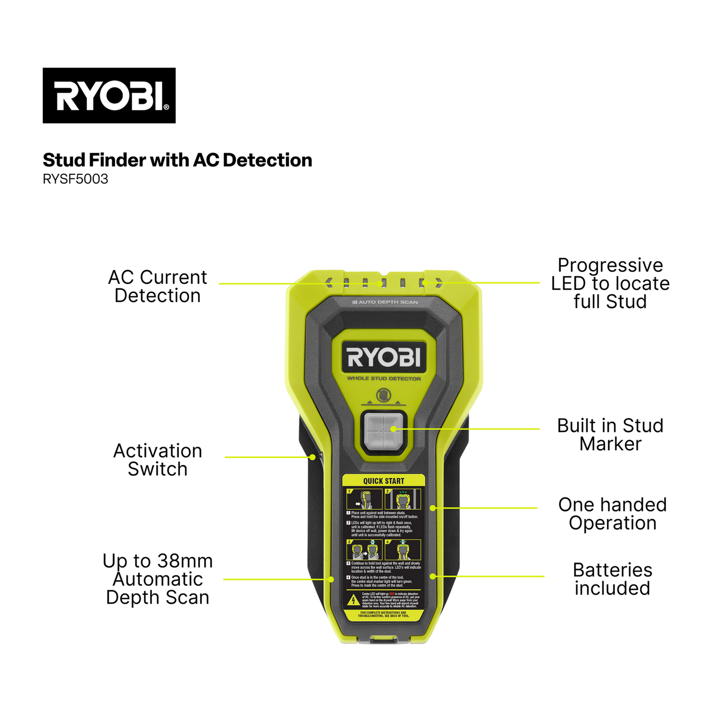 Ryobi Stud Finder - RYSF5003 - 38mm