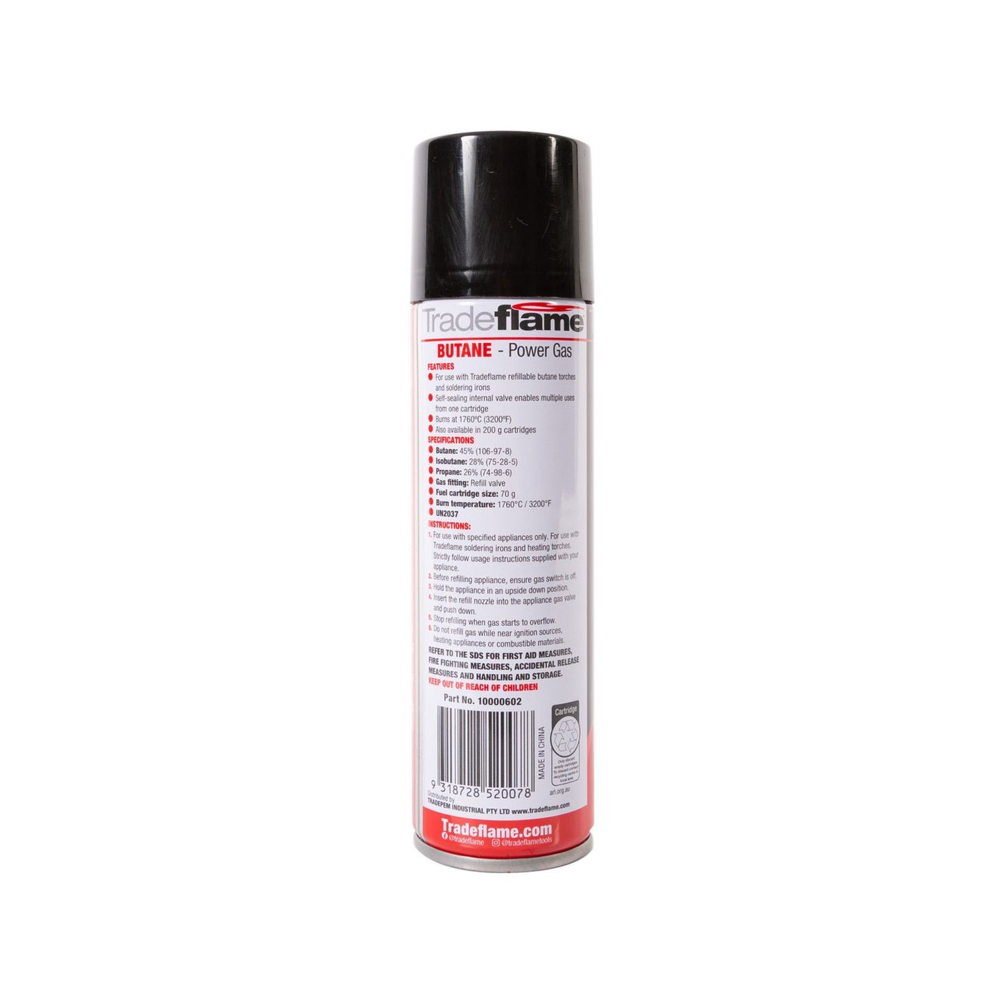 Tradeflame Butane Gas Cartridge Refill Valve - 70g