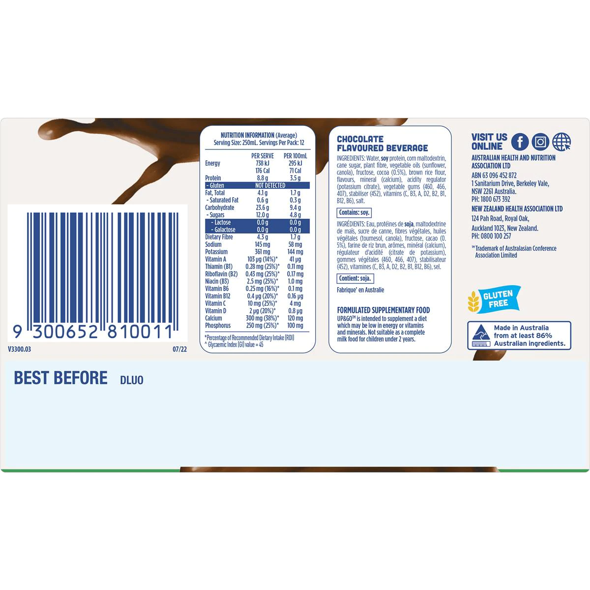 Sanitarium Up&go Dairy Free Liquid Breakfast Choc Ice 12 Pack