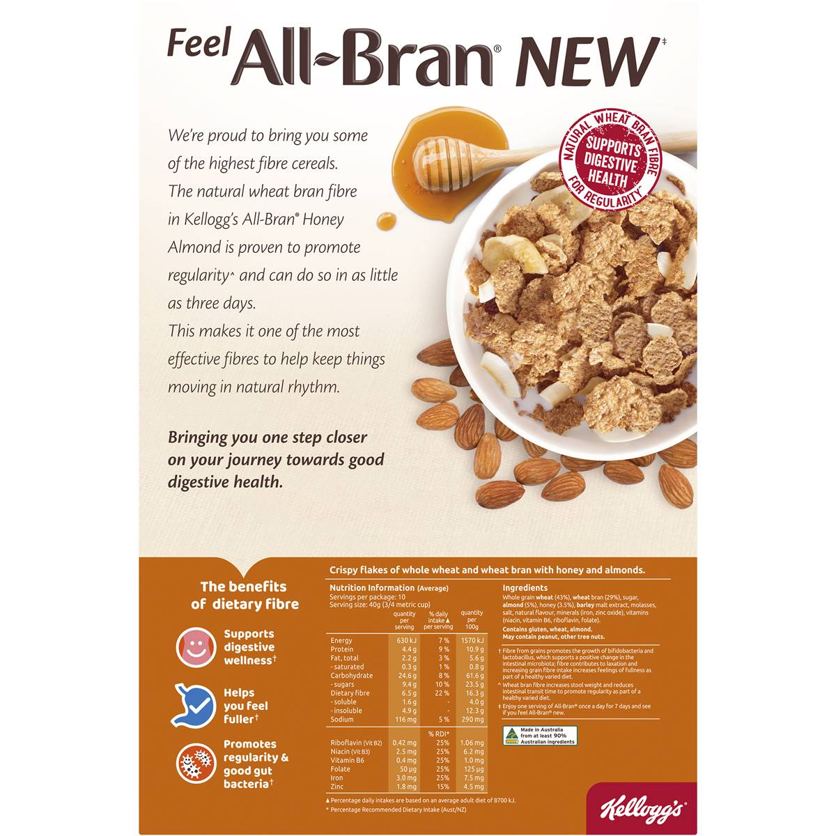 Kellogg's All-bran Flakes Honey Almond Cereal 420g