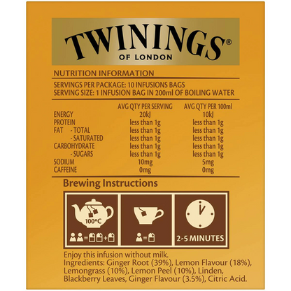 Twinings Lemon & Ginger Tea Bags 10 Pack 15g