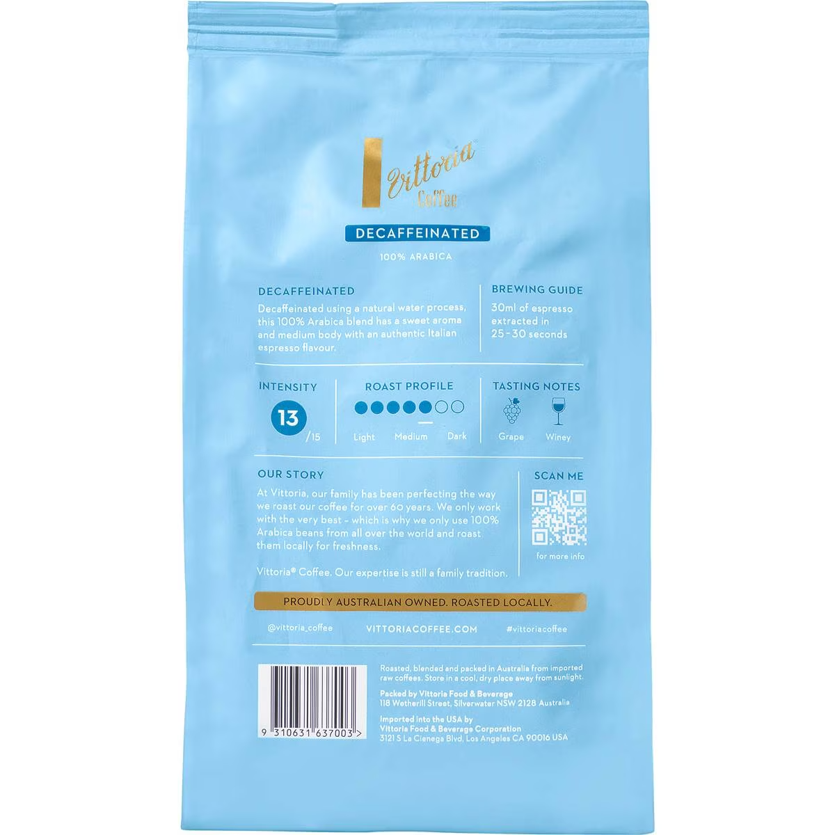Vittoria Coffee Decaffeinated Coffee Beans 500g