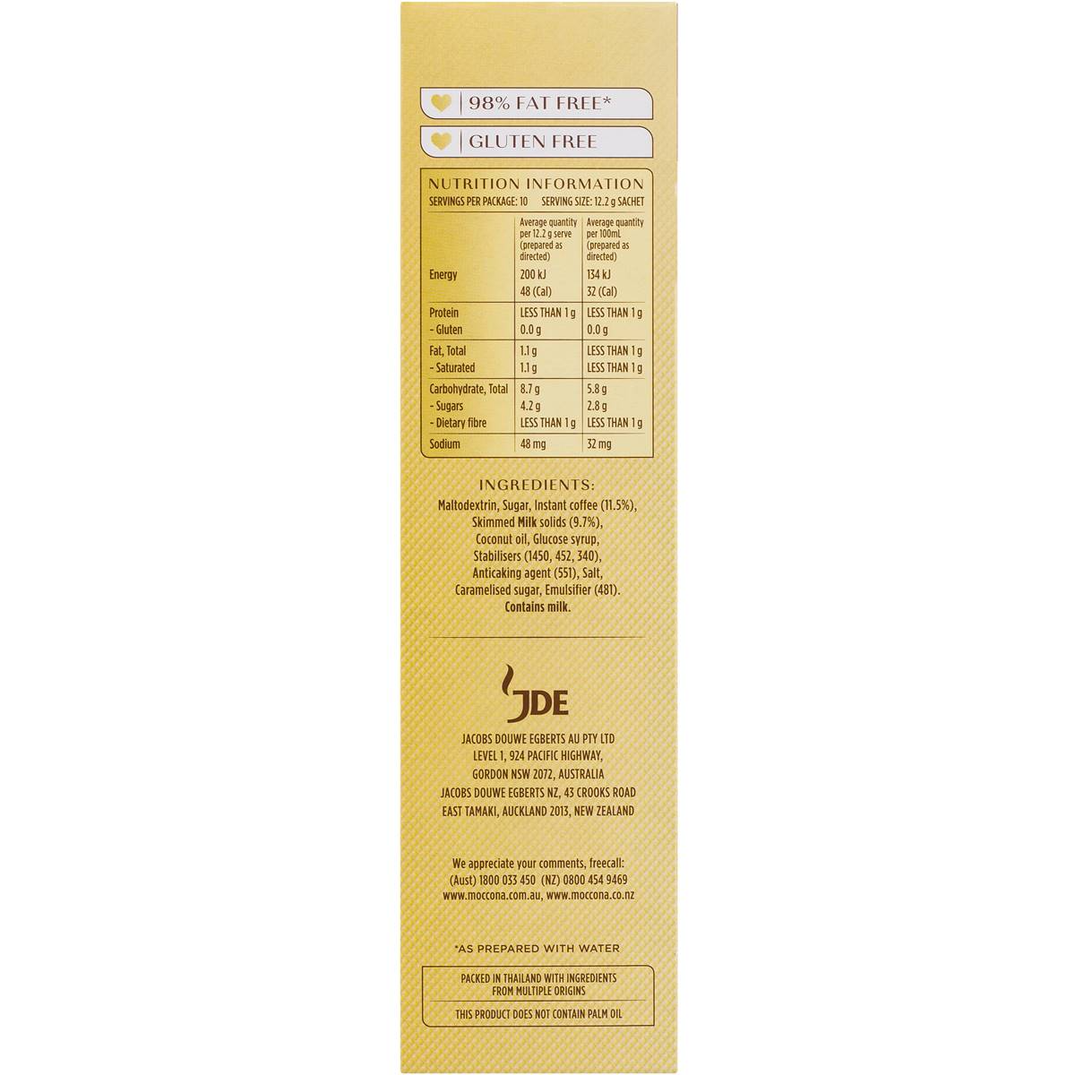 Moccona Coffee Sachets Skim Cappuccino 10 Pack, 1pc
