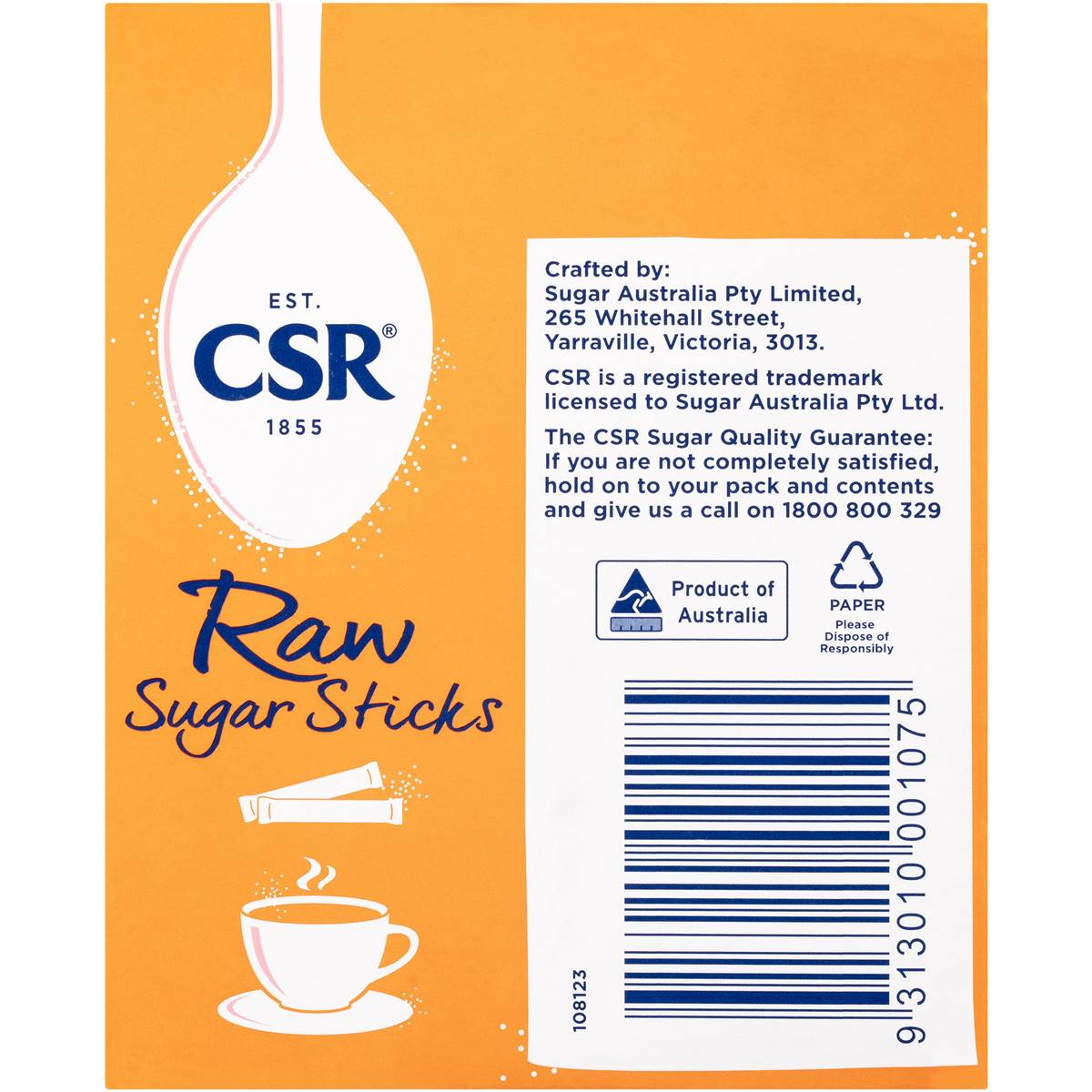 Csr Raw Sugar Sticks 50 Pack 150g