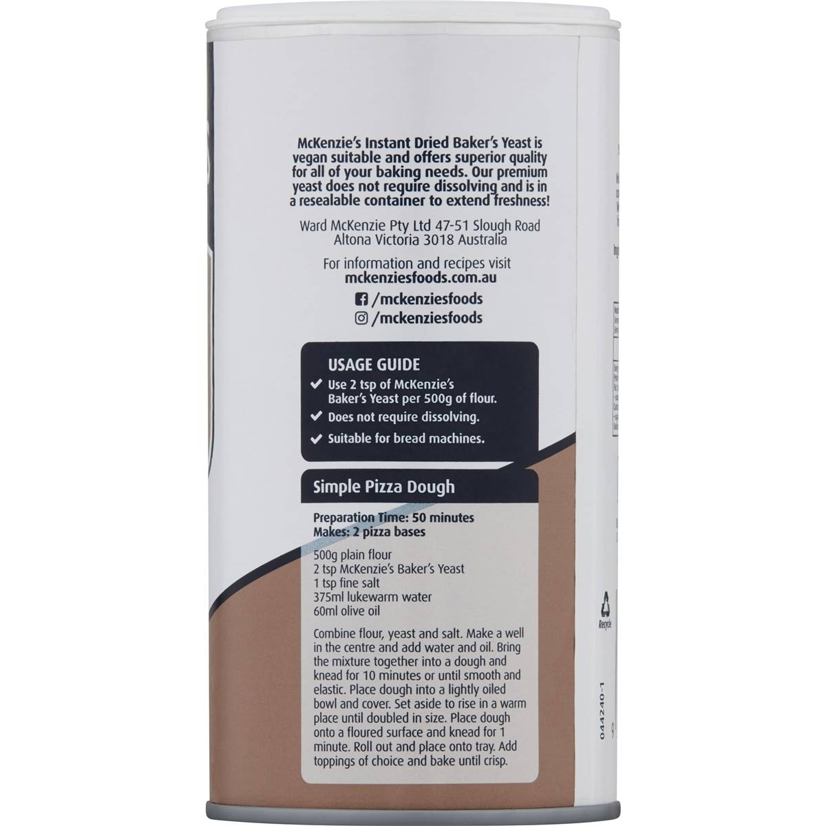 Mckenzie's Vegan Instant Dried Baker's Yeast 200g