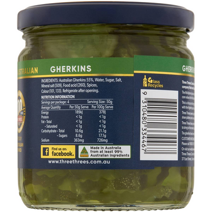 Three Threes Australian Gherkins Sweet Sliced 400g