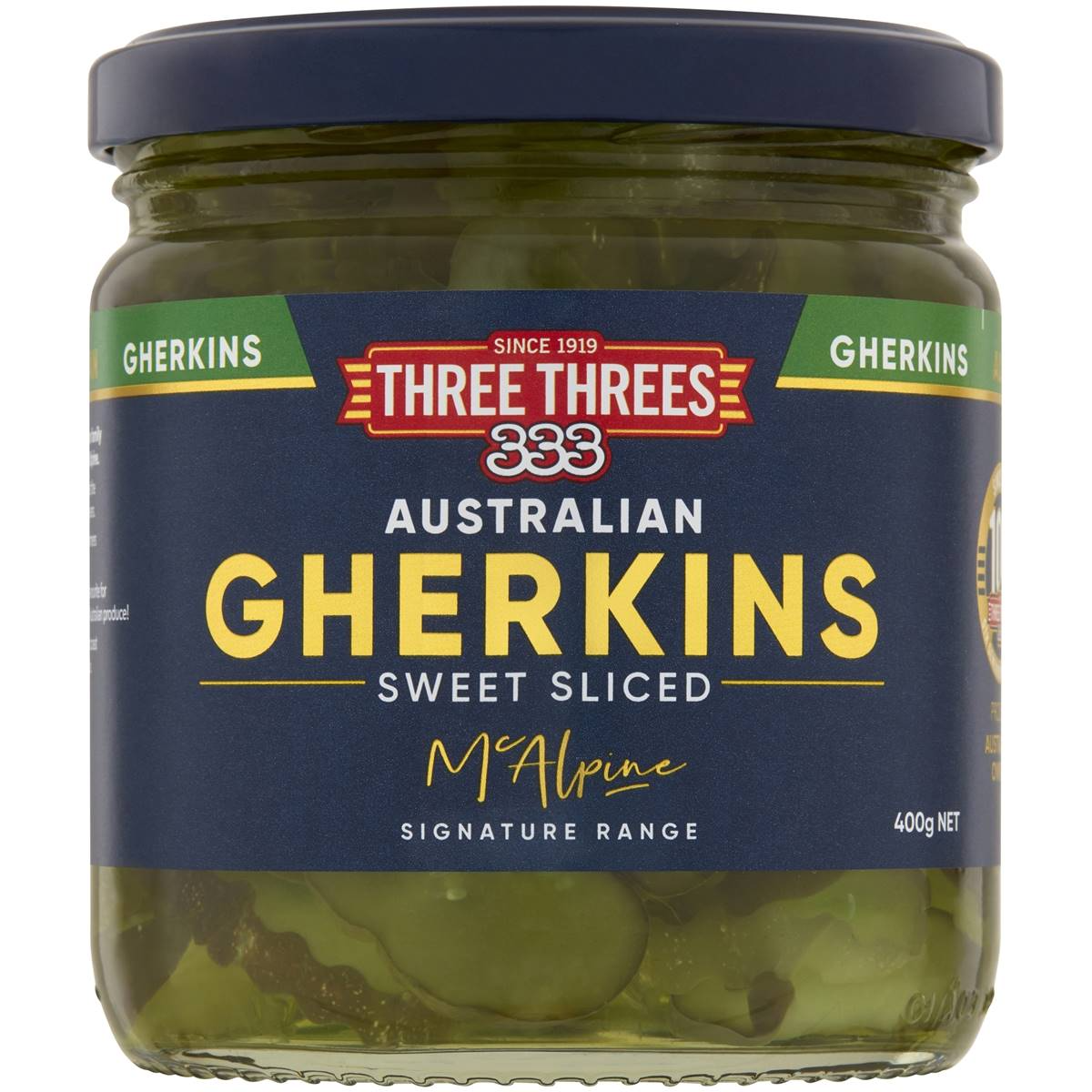 Three Threes Australian Gherkins Sweet Sliced 400g