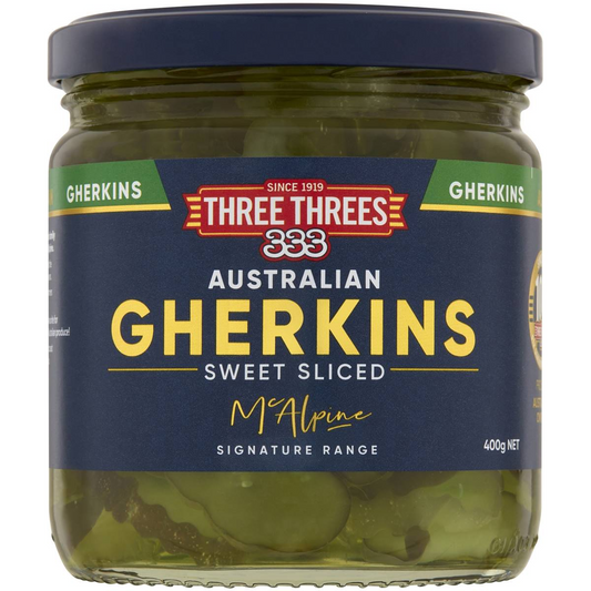 Three Threes Australian Gherkins Sweet Sliced 400g