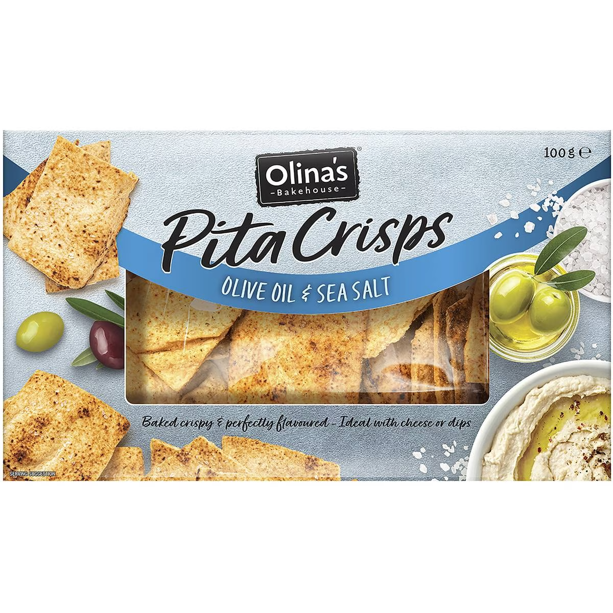 Olina's Bakehouse Pita Crisps Olive Oil & Sea Salt 100g
