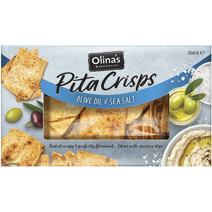 Olina's Bakehouse Pita Crisps Olive Oil & Sea Salt 100g