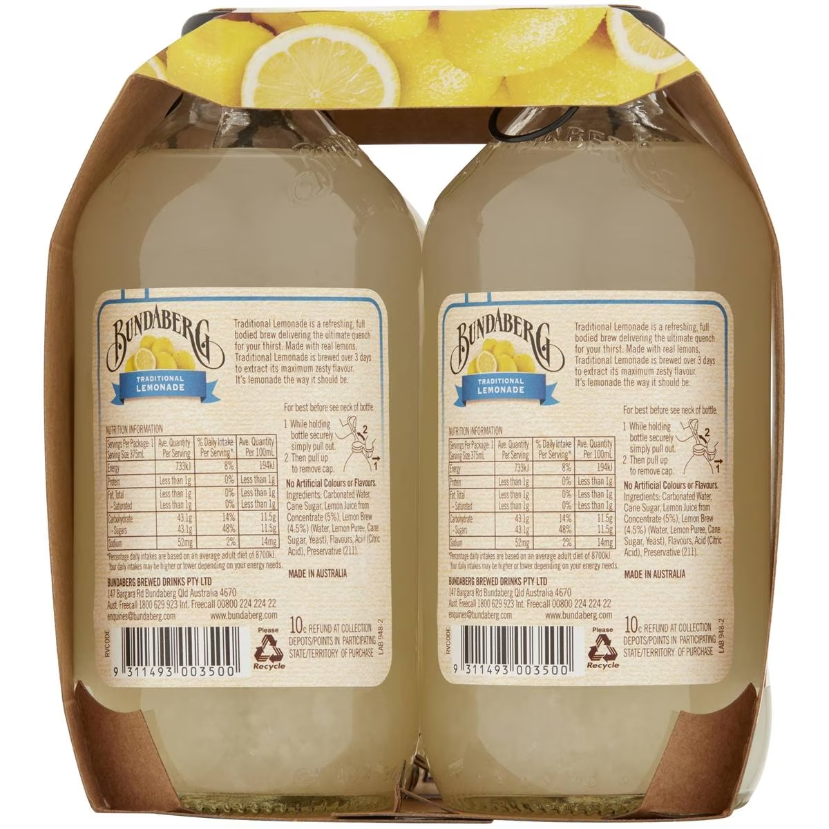 Bundaberg Traditional Lemonade 4x375ml